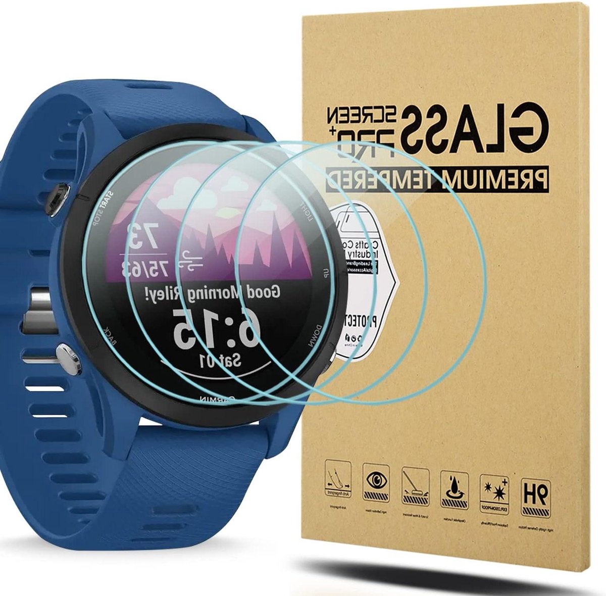 Titel: Pack van 4 Gehard Glas voor Scherm Garmin Forerunner 255/255 Music - HD Bubble-vrij Glas met Krasbestendige Bescherming