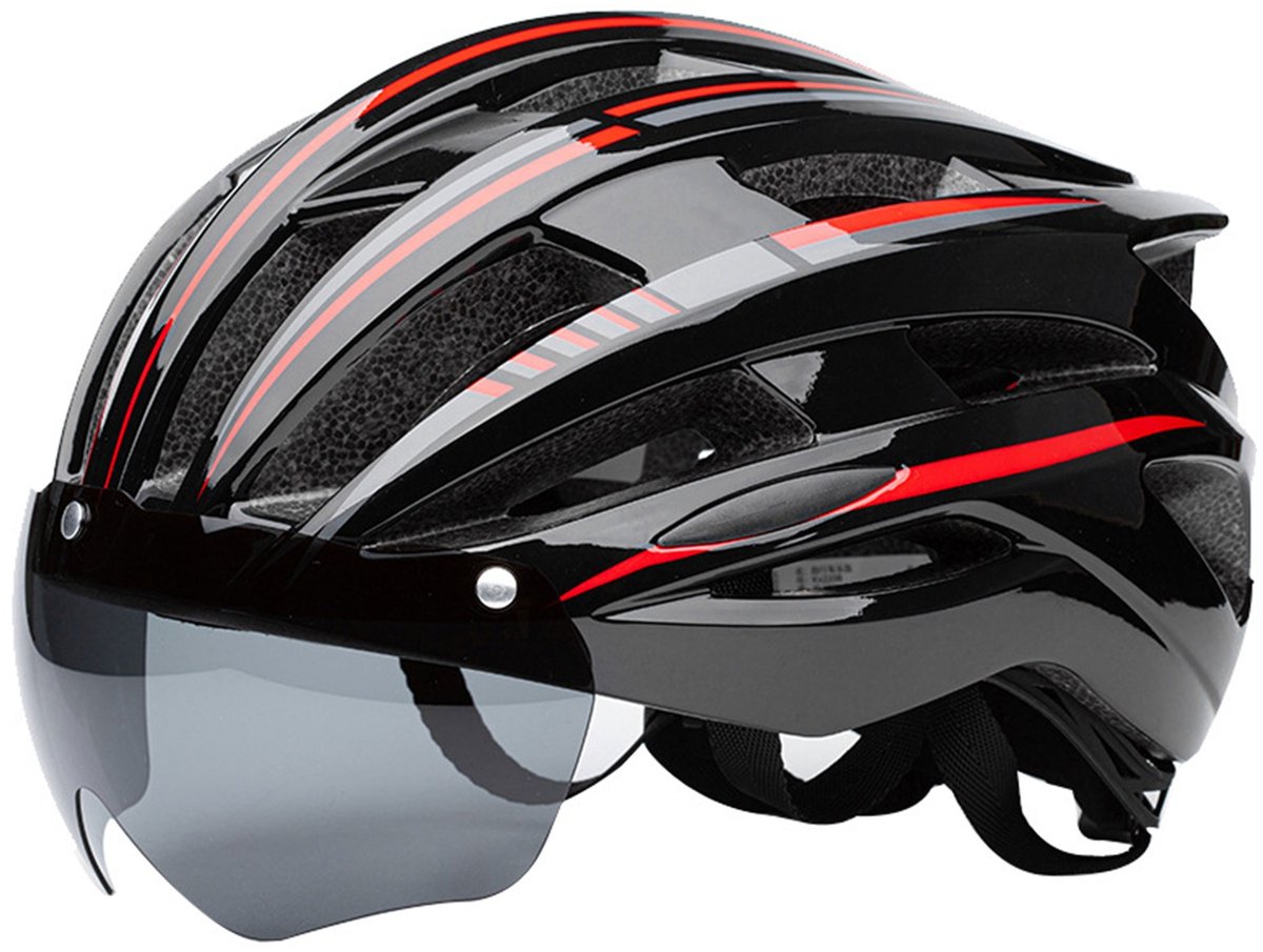 CHIWIN Fietshelm met Achterlicht – Magneetsluiting Vizier – verstelbare helm 58–61 cm – Ultralicht 292 g – 24 Ventilatiegaten – Veiligheidshelm Unisex