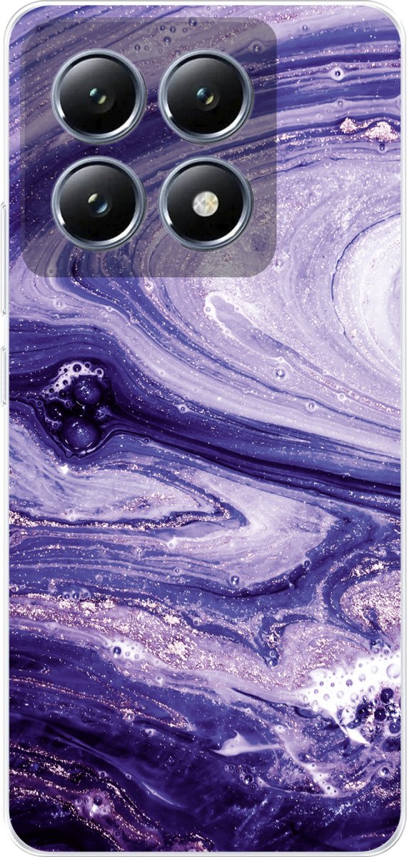 Telefoonhoesje Geschikt voor Xiaomi 14T hoesje - Marmer print - Natuursteen - Glitters - Siliconen Telefoonhoesje Telefoonhoesje