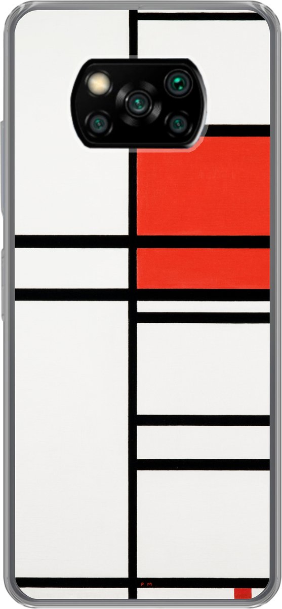 Telefoonhoesje Geschikt voor Xiaomi Geschikt voor Poco X3 Pro hoesje - Compositie met rood en wit - Piet Mondriaan - Siliconen Telefoonhoesje Telefoonhoesje