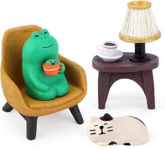 Foto: Boxob 4pcs mini frog and cat statue resin miniature frog statue with cat sofa tea table cute resin trinkets funny home office decoration for desk accessories indoor ornaments