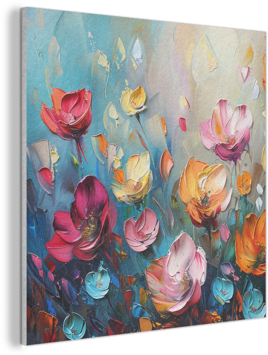 Akoestisch wandpaneel 90x90 cm - Vilt schilderij Bloemen - Kleurrijk - Abstract - Verf - N
