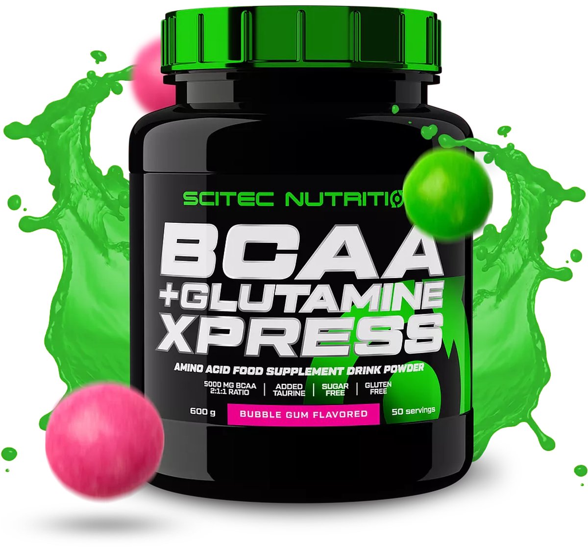 Scitec Nutrition® - BCAA + Glutamine Xpress (600 gram - Bubble Gum) - Bubblegum - 50 doseringen - aminozuren - aminozuur - bcaa - l-isoleucine - l-leucine - l-valine - poeder
