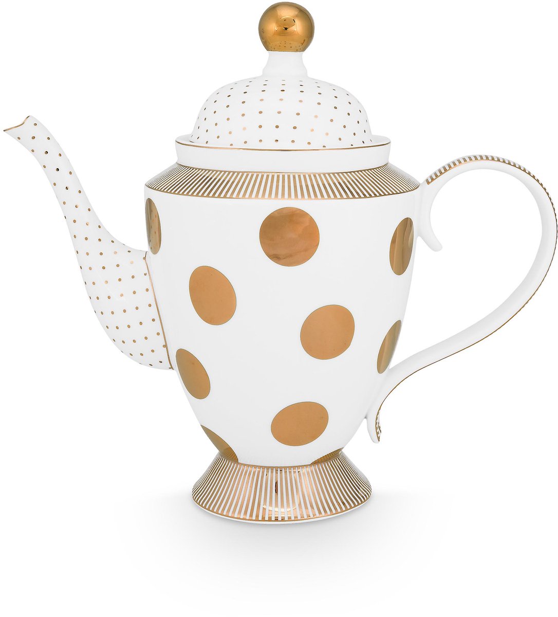 Pip Studio Theepot Dot Delight - Theekan - Wit/ Goud - 1,25l