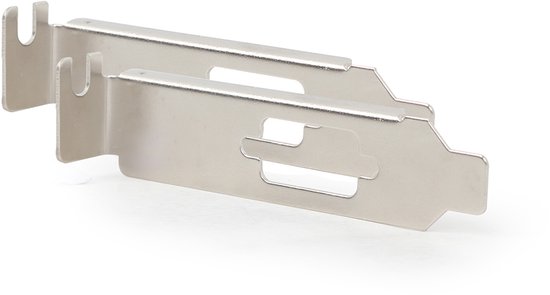 Twee zilverkleurige metalen uitbreidingsbeugels met sleuven.