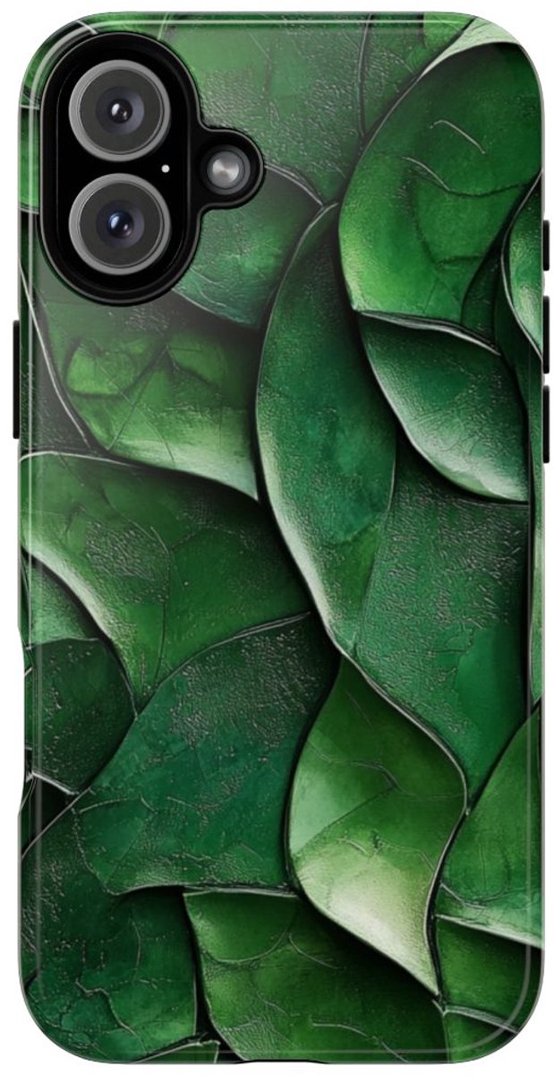 Groen Gesculptuurd Bladmotief – Telefoonhoesje Geschikt voor iPhone 16 Plus