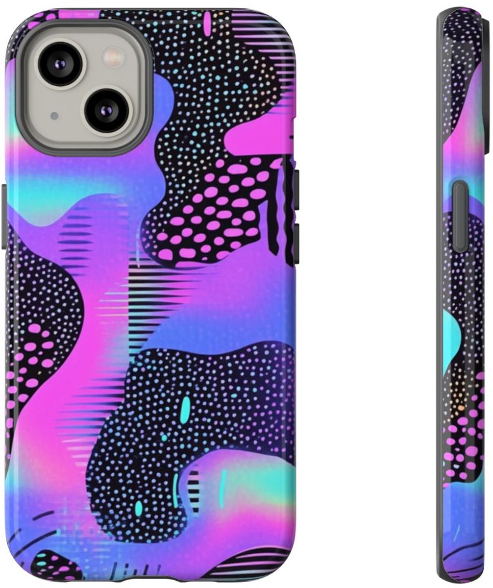 Abstract Neon Vaporwave Patroon – Telefoonhoesje Geschikt voor iPhone 14