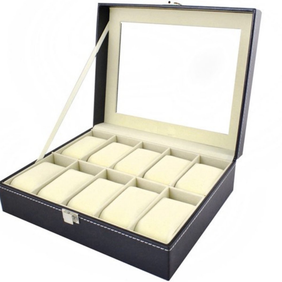 Malatec Horloge-sieradenbox Paris - zwart - 10 vakjes - sieraden - 25 x 20 x 8 cm
