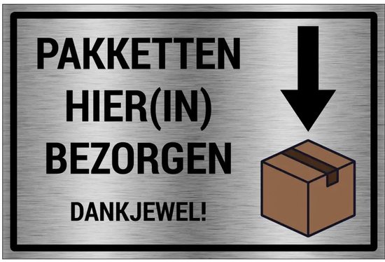 Panneau « Livrer les colis ici » - matériau aluminium brossé - gris noir - 18 x 12 cm