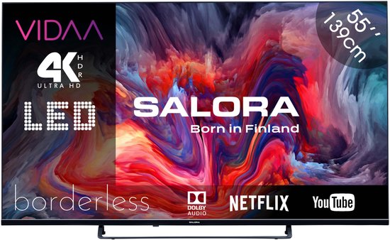 Salora FOD55UV - 4K TV - 55 inch tv - Smart TV - Borderless - Smart tv 55 inch - Zwart