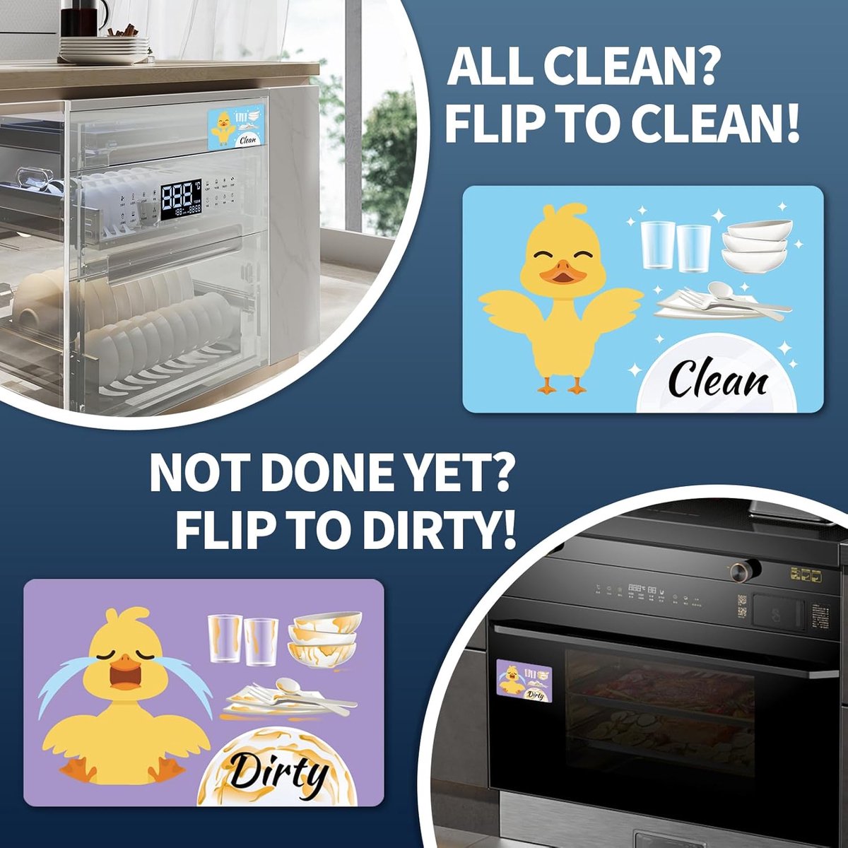 Huisdier Vaatwasser Schoon Vuil Flip Magneet, Kat Vaatwasser Schoon Vuil Magneet Hond Vaatwasser Schoon Vuil Teken Dubbelzijdige Grappige Vuil Schoon Magneet voor Keuken