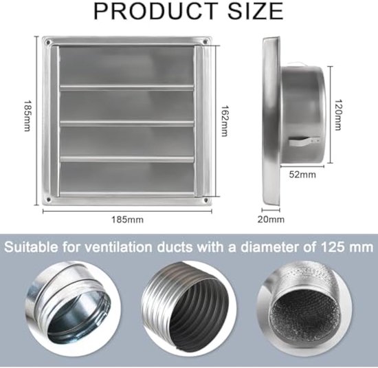 Ventilatierooster rond - 150mm - RVS 304 (A2) - Afsluitbaar - Met