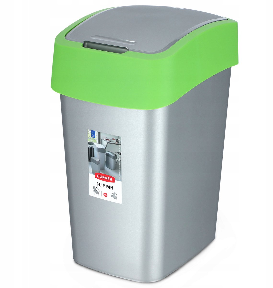 Curver Flip Bin - Prullenbak - 9L - Zilvergroen - Duurzaam Design