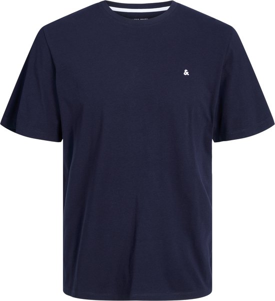 Donkerblauw T-shirt met korte mouwen en een geborduurd wit '&' logo op de borst.
