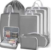 Kofferorganizerset, 9-delig, Packing Cubes compressie, paktassen met compressie, ultralichte reisorganizer voor koffer en rugzak, pakkubus, kofferorganizer, reis-kledingtassen, grijs