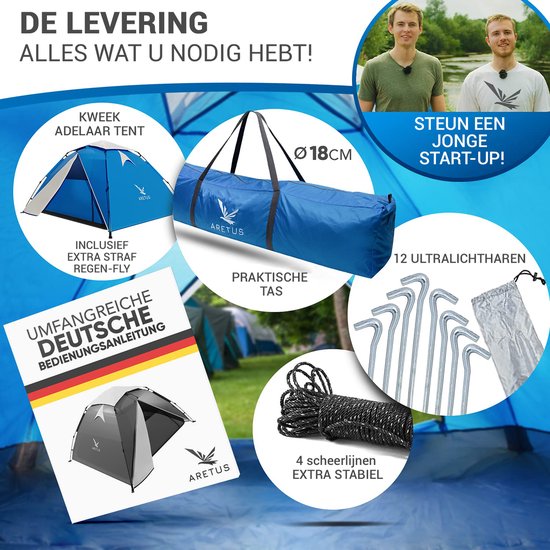 Aretus - Pop-tent voor 2 - 4 personen - Kampeertent opzetten en afbreken in 45 seconden - groot & Waterdicht - strandtent 3 persoons van Aretus — afbeelding 4