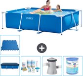 Intex Rechthoekig Frame Zwembad - 220 x 150 x 60 cm - Blauw - Inclusief Afdekzeil - Onderhoudspakket - Zwembadfilterpomp - Filter - Vloertegels