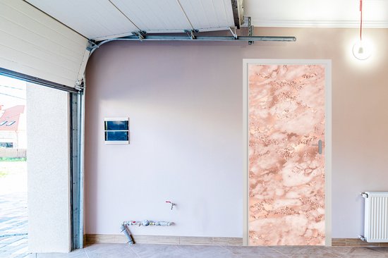 Sticker de porte Marbre - Luxe - Or rose - Rose - Glitter - Aspect marbre - 95x215 cm - Poster de porte