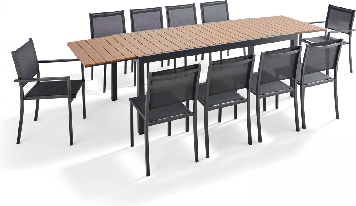 Oviala - Tuinset met 10 zitplaatsen 8 stoelen en 2 fauteuils van aluminium - Nimes