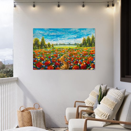 Affiche de jardin - Toile de jardin - Posters de jardin extérieur - Peinture à l'huile - Peinture - Fleurs - Paysage - 120x80 cm - Jardin