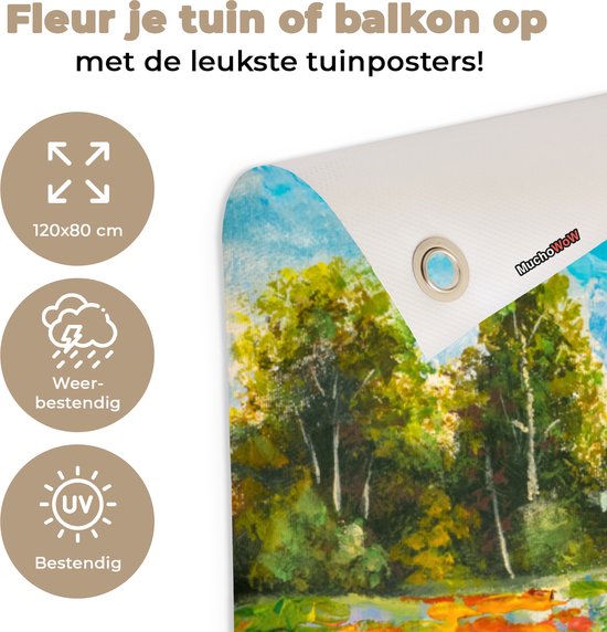 Affiche de jardin - Toile de jardin - Posters de jardin extérieur - Peinture à l'huile - Peinture - Fleurs - Paysage - 120x80 cm - Jardin