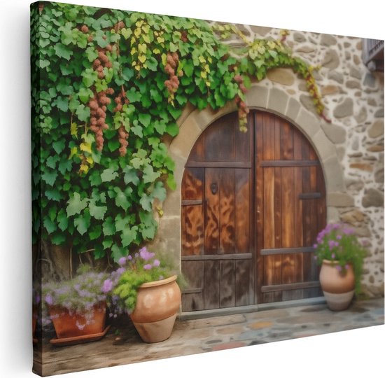 Artaza Canvas Schilderij Klimop Groeit op een Houten Deur - 40x30 - Klein - Foto Op Canvas - Canvas Print