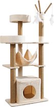 Krabpaal 126 cm hoog, stabiele kattenboom, groot kattenklimrek met kattenhuis, hangmat, 2 platforms, kattenkrabpaal, afneembare pluche bal met grappige klimboom voor katten