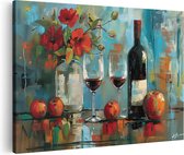 Artaza Canvas Schilderij Kunstwerk van een Fles Wijn en een Glas Rode Wijn - 120x80 - Groot - Foto Op Canvas - Canvas Print