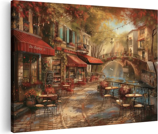 Artaza Canvas Schilderij Kunstwerk van een Café in Parijs - 60x40 - Wanddecoratie - Foto Op Canvas - Canvas Print