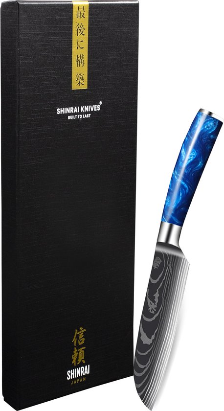 Shinrai Japon - Couteau Santoku Epoxy Sapphire Damas 13 cm