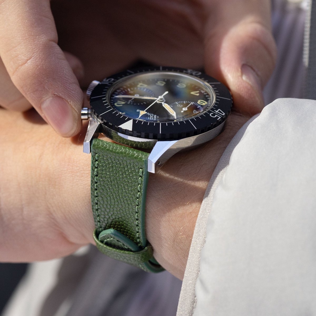 BS Leren Horlogeband Luxury - Pebbled Green Tonal - 20mm