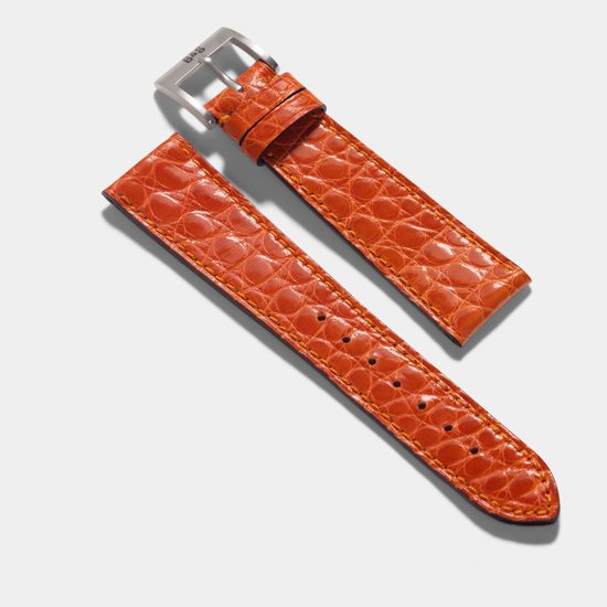 B&S Leren Horlogeband Luxury - Brilliant Orange Alligator - 20mm