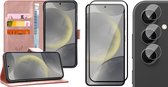 Hoesje geschikt voor Samsung Galaxy S24 - Screenprotector Volledig Dekkend Glas & Camera - Portemonnee Book Case Rosegoud