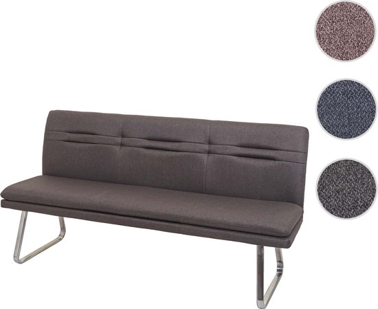 Canapé MCW-H70, canapé de salle à manger canapé rembourré, dossier tissu/textile acier inoxydable brossé ~ gris marron 180cm