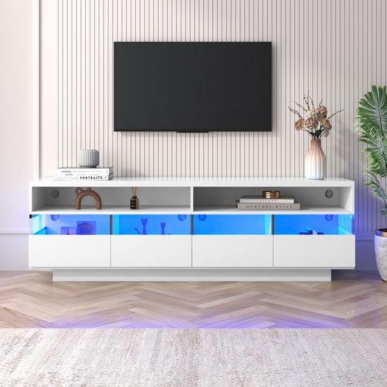 Sweiko TV kast, glanzende TV kasttafel, lowboard met LED verlichting, twee compartimenten en vier grote laden, veel opbergruimte