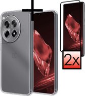 Hoes Geschikt voor OnePlus 12R Hoesje Cover Siliconen Back Case Hoes Met 2x Screenprotector - Transparant