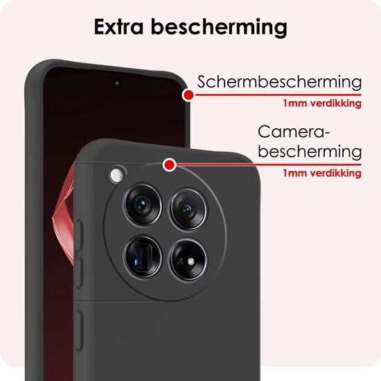 Coque Compatible avec OnePlus 12, Coque Arrière en Siliconen avec Protecteur d'écran - Zwart
