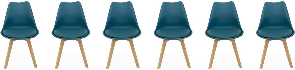 sweeek Set van 6 kuipstoelen met houten poten scandinavisch design - nils Eendblauw