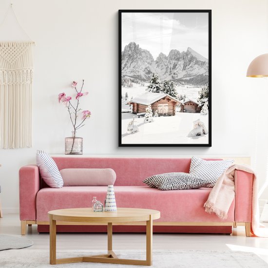 Cadre photo avec affiche 80x120 cm - Paysage d'hiver - Photo dans cadre - Décoration murale rurale - Décoration neige - Affiche murale cadre photo - Posters dans cadres photo - Système d'accrochage cadre en bois - Cadre photo - cadre affiche bois