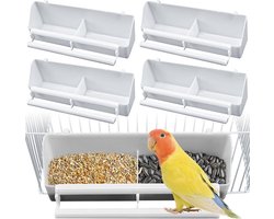 Set van 4 vogelvoerbakken, plastic vogelbak, vogelkooi, hangende vogelvoederbak voor het vasthouden van fruit, groenten, inktvis, botten voor vogels, papegaaien, wit