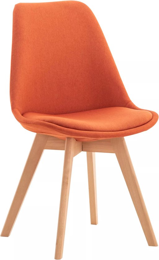 In And OutdoorMatch Eetkamerstoel Wilhelm - Comfortabele Stoel - Gestoffeerde Zitting - Modern Design - Houten Poten - Oranje
