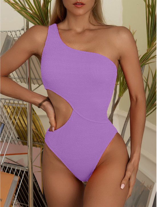 Maillot de bain une pièce irrégulier bikini patchwork sexy couleur unie