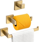 3-delige badkameraccessoireset SUS 304 roestvrij staal toiletrolhouder handdoekstang badjashaak muurbevestiging geborsteld goud