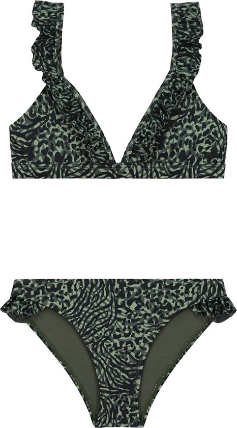 Shiwi Bikini set BELLA FIXED TRIANGLE SET RUFFLE - forest green mixed animal - 158/164