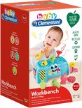 Clementoni Baby werkbank in blauw met vriendelijk gezichtje, hamers, schroeven en moeren in rood, groen en geel.