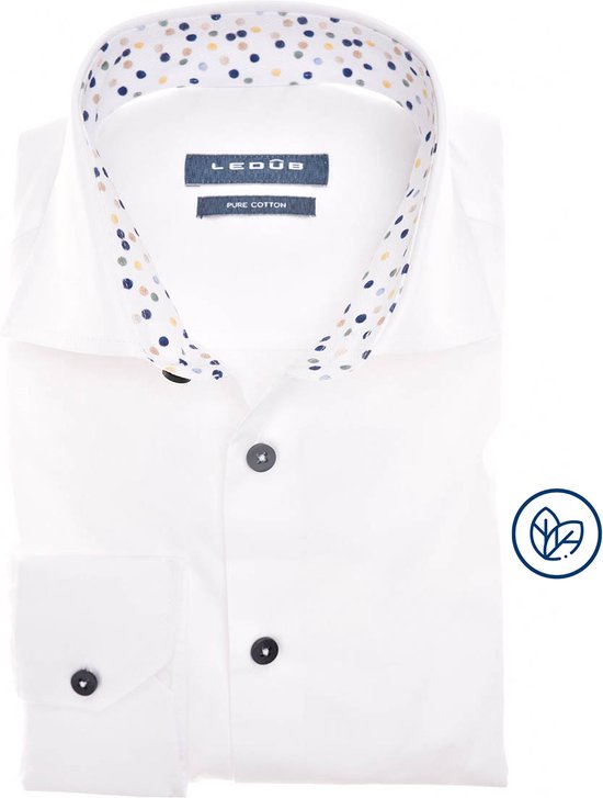 Ledub modern fit overhemd - popeline - wit - Strijkvriendelijk - Boordmaat: 40