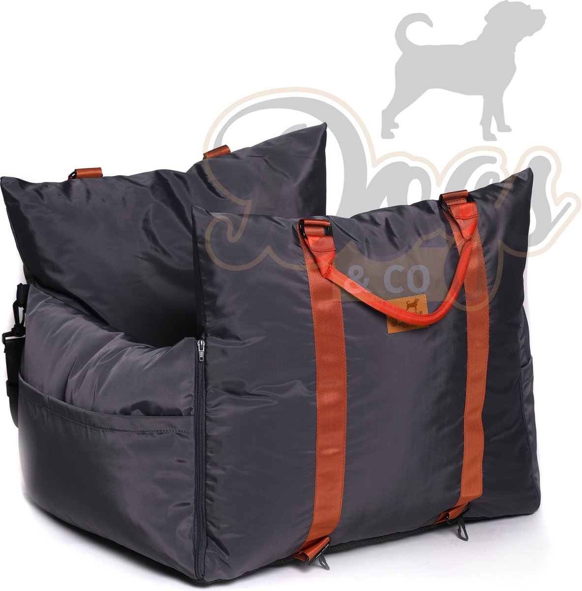 Dogs&Co® Luxe Honden autostoel Royal+ Antraciet Waterproof – Zeer luxe hondenmand voor in de auto – Comfortabele honden autozitje – Automand