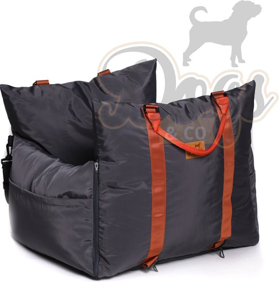 Dogs&Co® Luxe Honden autostoel Royal+ Antraciet Waterproof - Zeer luxe hondenmand voor in de auto - Comfortabele honden autozitje - Automand