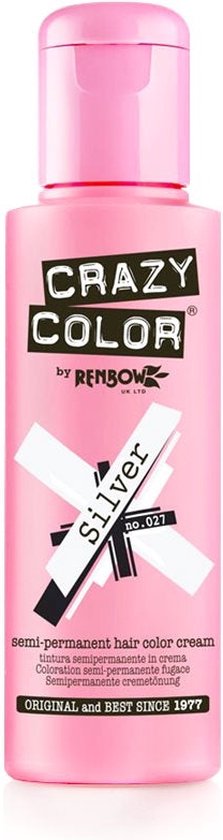 Roze flesje Crazy Color "Silver" semi-permanente haarverf.