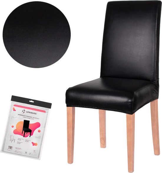 Springos Stoelhoes - Voor Eetkamerstoelen - Met Stretch - Leer - Zwart